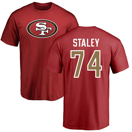 Men San Francisco 49ers Red Joe Staley Name and Number Logo #74 NFL T Shirt->nfl t-shirts->Sports Accessory